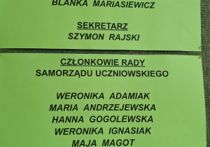 Oficjalna lista czynnych członków Samorządu Szkolnego w roku szkolnym 2026/2027