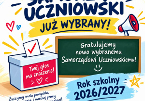 Plakat z informacją, że Samorząd Uczniowski został wybrany