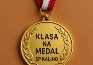 Złoty medal z napisem klasa na medal SP KALINIO