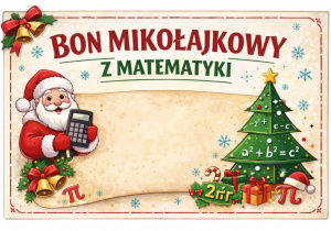 Ilustracja przedstawiająca bon mikołajkowy z wizerunkiem Mikołaja i choinki