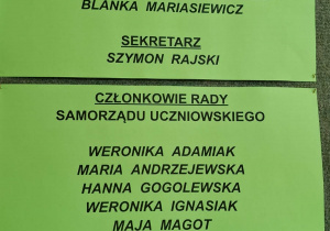 Oficjalna lista czynnych członków Samorządu Szkolnego w roku szkolnym 2026/2027