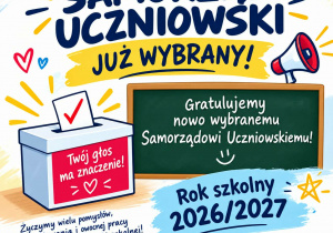 Plakat z informacją, że Samorząd Uczniowski został wybrany